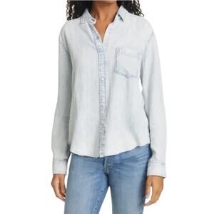 RAILS Ingrid Raw Hem Button-Front Shirt in Light Acid Blue Wash Size S